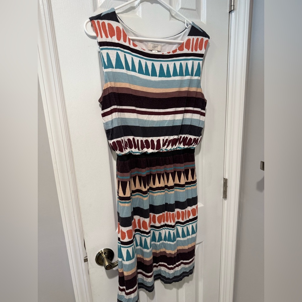 LOFT Multicolor Geometric Midi Dress